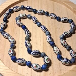 VTG Asian Painted Ceramic Bead Necklace